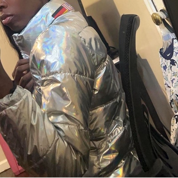 Silver holographic bubble puffer jacket coat - Picture 2 of 4